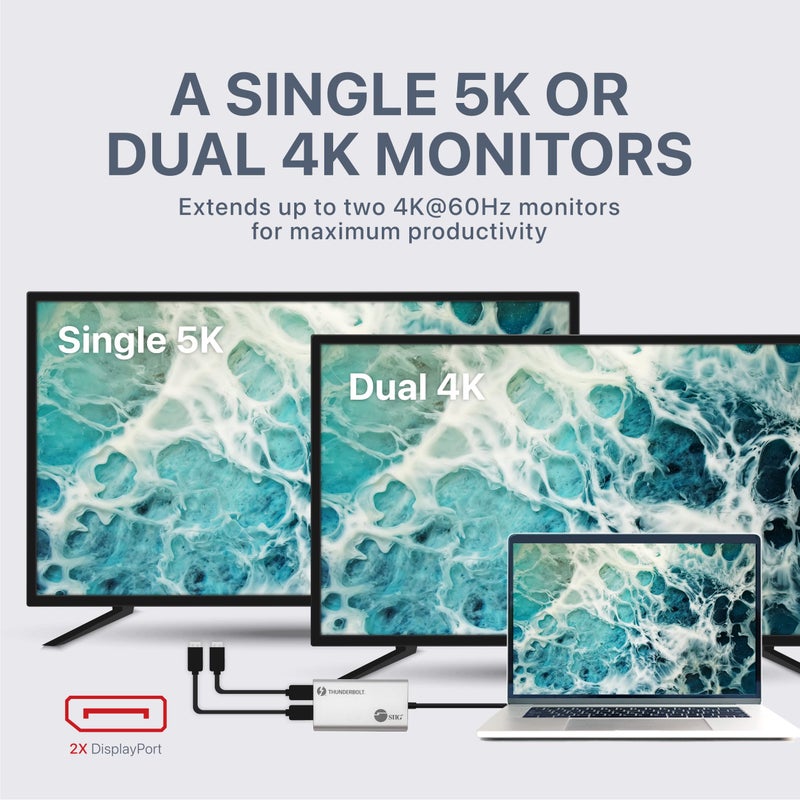 SIIG Thunderbolt 3 to Dual DisplayPort Adapter - Single 5K@60HZ - Dual 4K@60HZ - USB Type C to 2 DP 1.2 Ports for Mac & Windows - MacBook Pro/MacBook/Dell XPS/HP/Lenovo JU-TB0611-S1 - Image 3